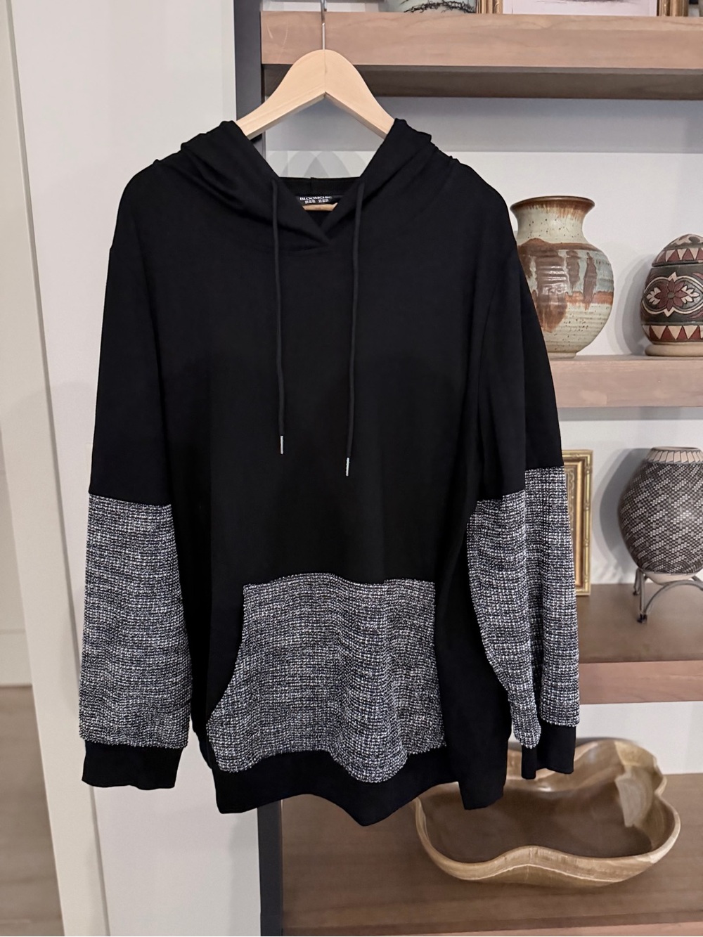 BloomChic Black Hoodie with Gray Knit Panels